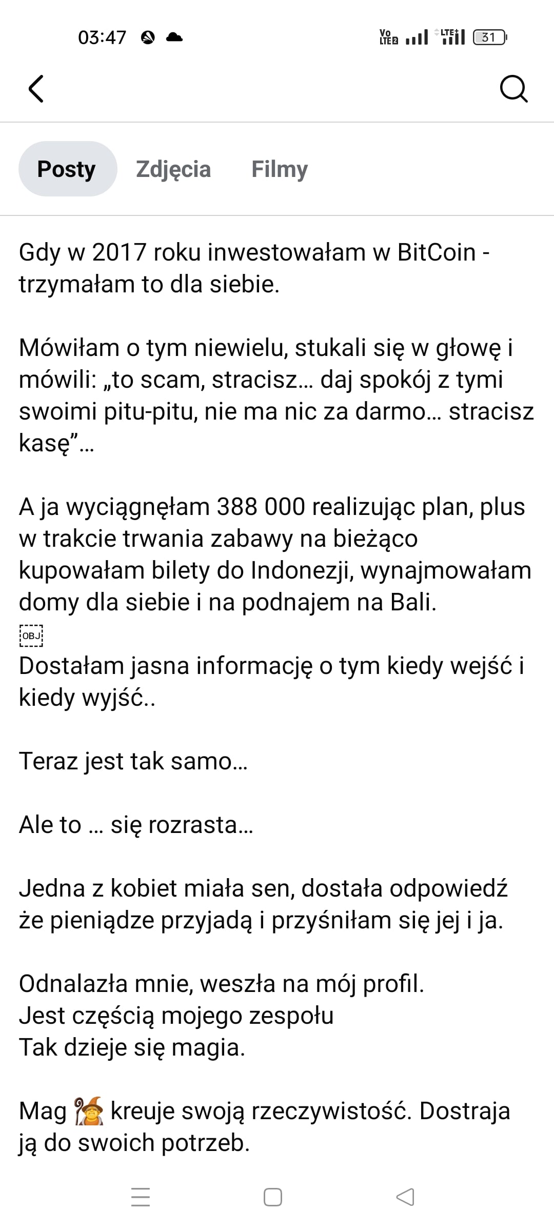 Post promotorów Hellobit o „energii pieniądza”