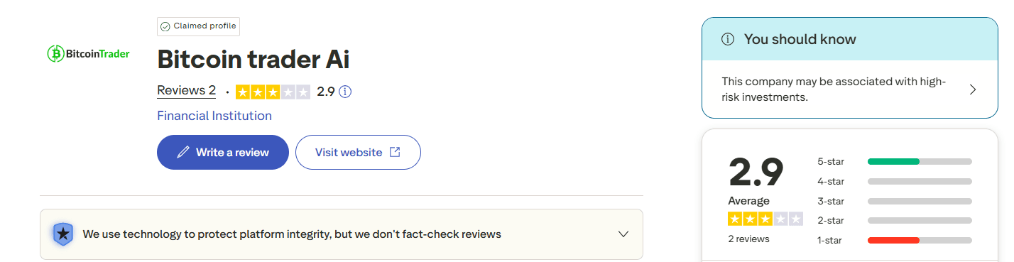 Opinie o Bitcoin Trader AI na Trustpilot