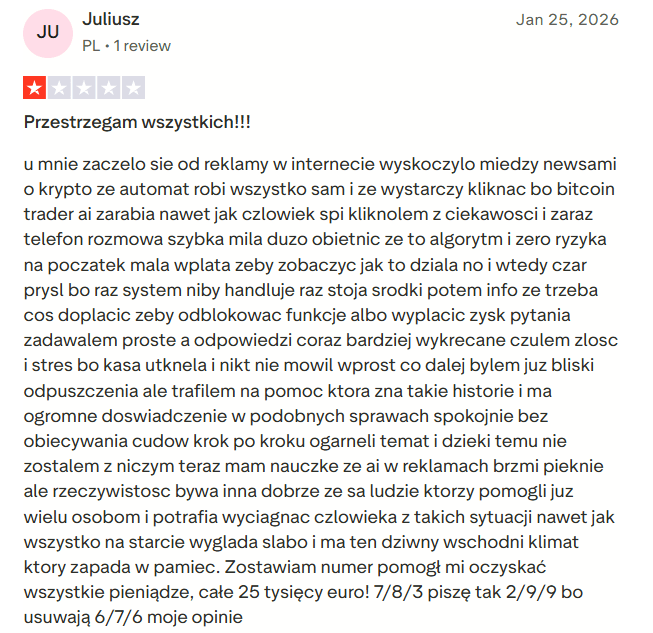 Opinie o Bitcoin Trader AI na Trustpilot