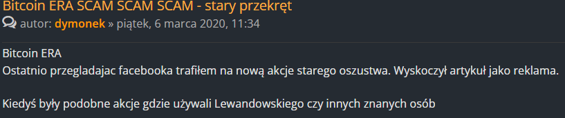 Opinie o Bitcoin Era na forum internetowym