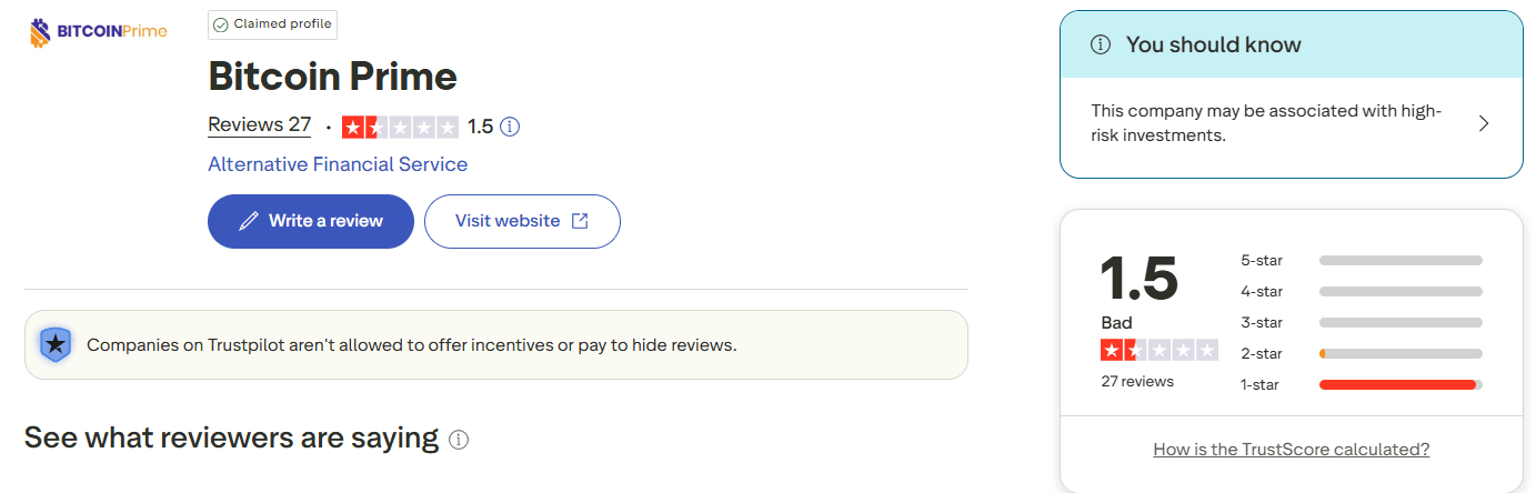 Bitcoin Prime Trustpilot