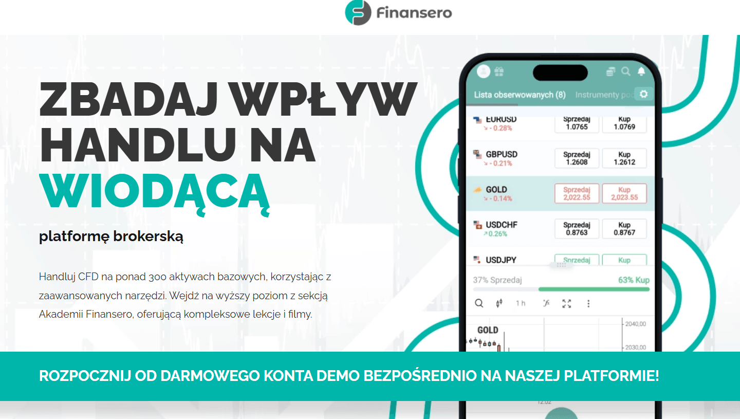 Finansero strona główna: platforma XCITE i konto demo