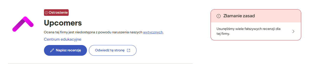 Profil Upcomers na Trustpilot: ocena i opinie