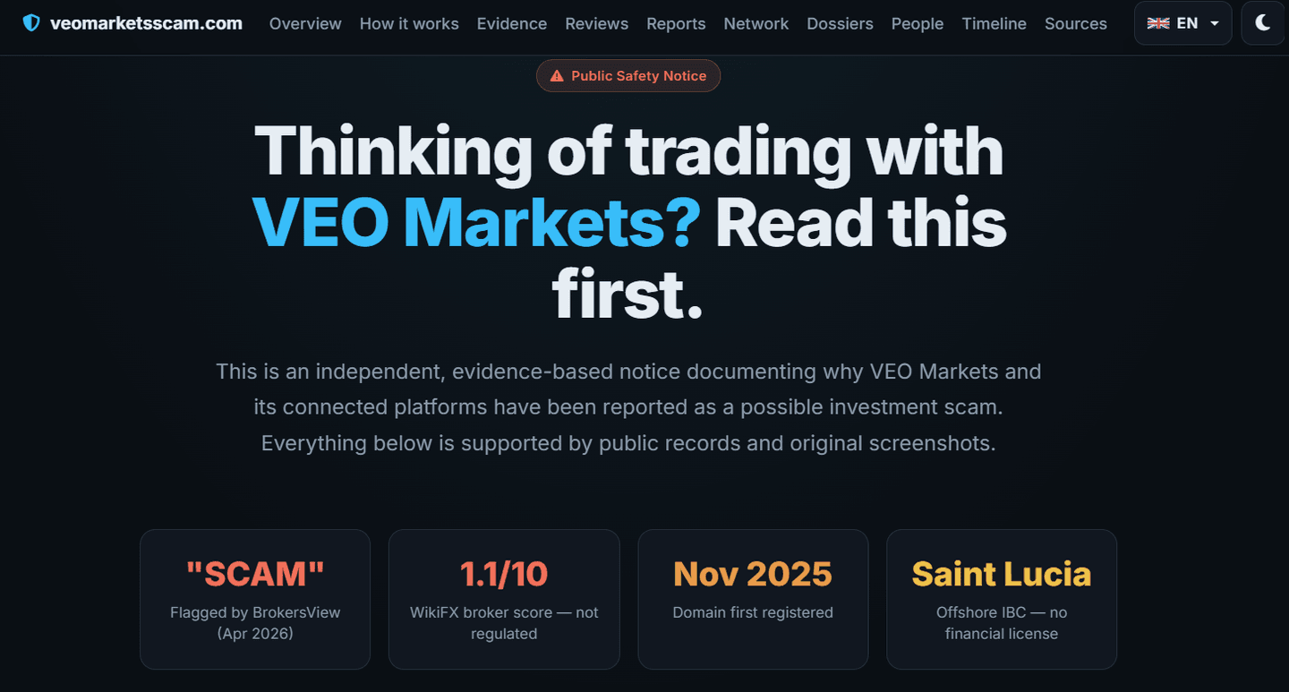 Zrzut ekranu konta VEO Markets z ujemnym saldem